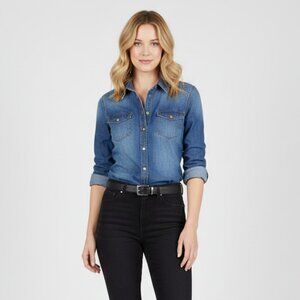 Juicy Couture Blue Denim Button Up Long Sleeve Western Cowgirl Medium Wash Top M